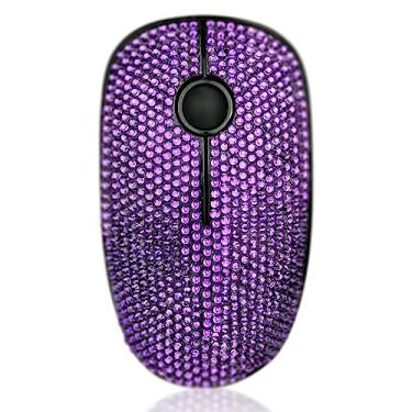 Imagem de Mouse sem fio luxuoso Bling para meninas, mouse de computador coberto de strass rosa com receptor USB, mouse fofo brilhante para laptop, PC, notebook, MacBook - roxo