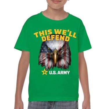 Imagem de Camiseta juvenil This We'll Defend US Army American Flag Eagle DD 214 Veteran Military Pride Patriotic Licensed Kids, Verde, GG
