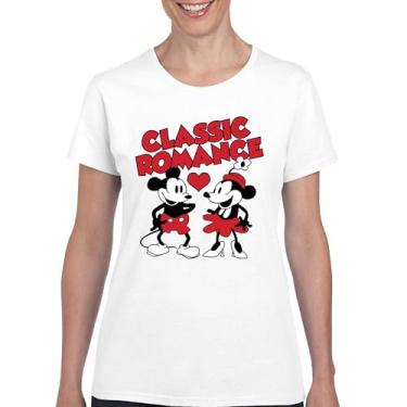 Imagem de Camiseta Steamboat Willie Classic Romance Cute Cartoon Mouse Love Relationship Heart Valentine's Day Camiseta feminina, Branco, P