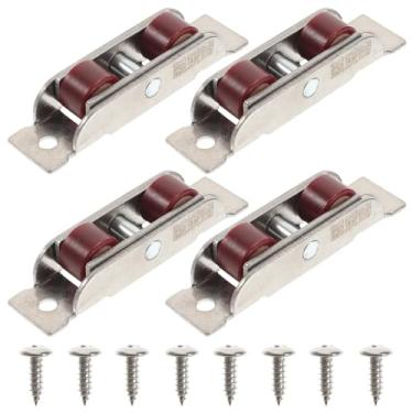 Imagem de 4 peças janela de tradução dupla roda plana guarda-roupa porta de vidro deslizante janela deslizante polia móveis rolos Wheelios faixa rolos duplos janela de aço inoxidável trilho