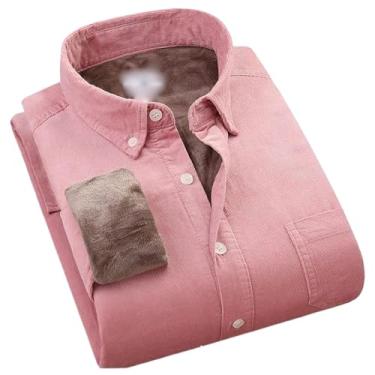 Imagem de Camisas quentes de veludo cotelê algodão felpudo grosso camisa masculina quente inverno roupas masculinas forradas com lã casacos de lã, rosa, M