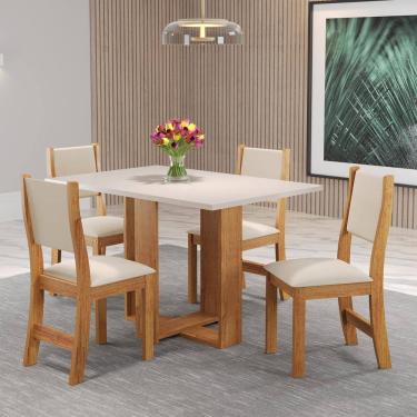 Imagem de Mesa de Jantar Retangular Viero Caiena com 4 Cadeiras Estofadas e Revestidas em Veludo
