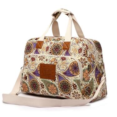 Imagem de Malirona Bolsa feminina de lona para o fim de semana, bolsa de viagem floral, Flor amarela, One_Size, Floral