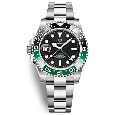 Imagem de Pagani Design PD-1662 GMT Relógio masculino de 40 mm, movimento mecânico automático, data analógica, vidro de safira sintético luminoso, aço inoxidável, 100 m, resistente à água, 3 verde e preto, Lazer, moda, viagens. Piloto, mergulho, mergulhador, esportes, negócios, presente de dia dos namorados p