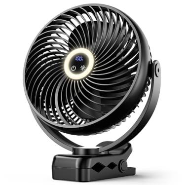 Imagem de Koonie Ventilador de clipe portátil de 10000 mAh com lanterna de LED e gancho, ventilador de mesa operado por bateria de 20 cm, ventilador de acampamento silencioso com visor digital de LED, rotação