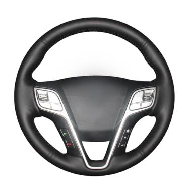 Imagem de MEWANT Capa de volante de couro legítimo preta costurada à mão para Hyundai Santa Fe ix45 Acessórios interior automotivo