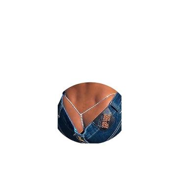 Imagem de Calcinha fio dental sexy simples com strass, joia de verão, praia, cristal, corrente de barriga, festival, biquíni rave, strass, fio G, cinto, para mulheres, Medium, Metal, Liga metálica.