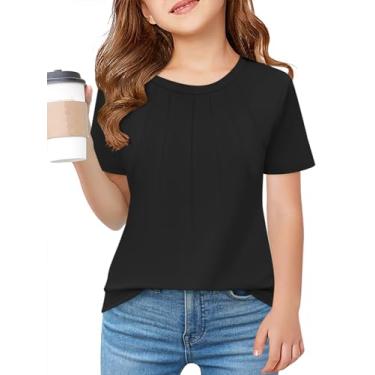 Imagem de Haloumoning Camisetas femininas plissadas infantis de verão de manga curta da moda 5-14 anos, Preto, 13-14 Anos