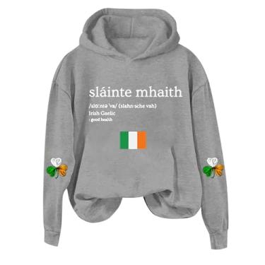 Imagem de Camisetas femininas do Dia de São Patrício com estampa da bandeira americana, trevo irlandês, verde, camisetas irlandesas soltas, Cinza, G