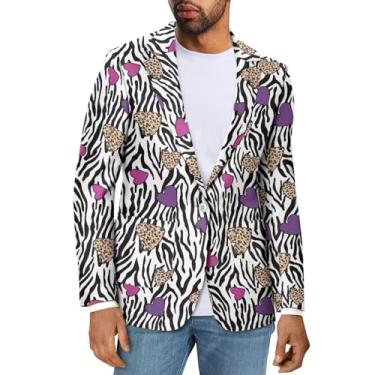 Imagem de Sprowallow Blazer masculino casual slim fit um botão elegante casaco esportivo lapela entalhada terno de negócios blazers jaqueta outono, Coração de zebra, 3X-Large