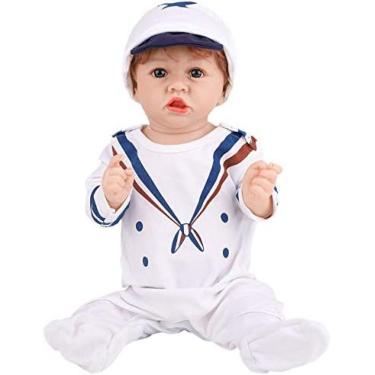 Imagem de Corpo inteiro silicone reborn bebê bonecas menino 58cm lifelike reborn criança boneca bebê recém-nascido lavável brinquedo boneca-roupas da marinha