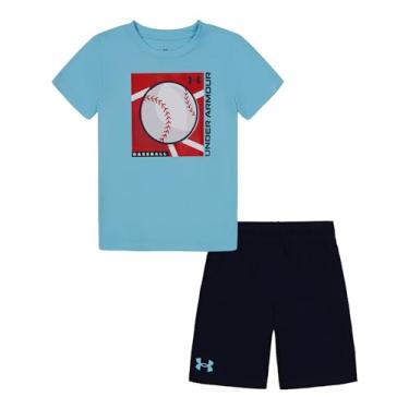 Imagem de Under Armour Conjunto de camiseta e short para bebês meninos, design de manga curta e regata, leve e respirável, Azul-celeste - Core Baseball, 12 Meses