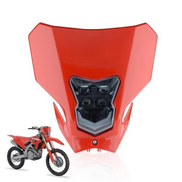 Imagem de fewfuss Farol LED Dirt Bike – Kit universal de faróis de bicicleta suja – Lâmpada de cabeça de motocicleta para CRF450L CRF450XR vermelho
