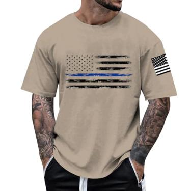 Imagem de Camisetas masculinas com bandeira do Dia da Independência estampada 1776 manga curta camisetas casuais de verão para homens, Caqui, G