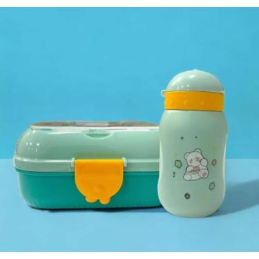 Imagem de Marmita Lancheira Infantil com Talher, Divisórias, Garrafa 450ml e Bico de Silicone (Azul)