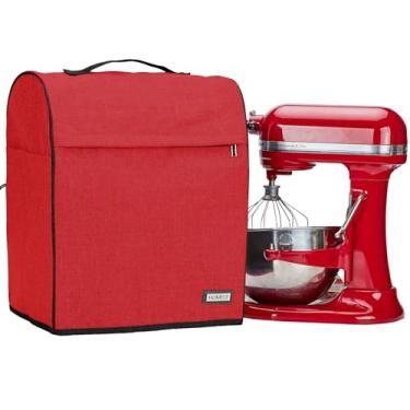 Imagem de HOMEST Capa de batedeira compatível com elevador de tigela KitchenAid de 6/7/8 litros, capa contra poeira com bolso com zíper para acessórios, vermelha (design patenteado)