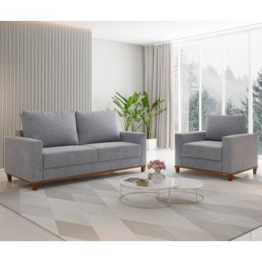 Imagem de Conjunto Estofado Living 3 Lugares e 1 Poltrona Napoles Linho Inox - Casa Giulia