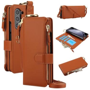 Imagem de Asuwish Capa de telefone para Samsung Galaxy Z Fold 6 5G 2024 carteira com zíper com alça transversal suporte de bloqueio RFID suporte flip resistente capa magnética ZFold6 Z6 G Fold6 6Z mulheres