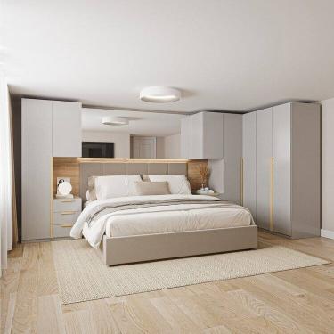 Imagem de Guarda-roupa Modulado 7 Peças 7 Portas 2 Mesa Cabeceira Jade Cabecasa Madeiramadeira Cinza Urbano