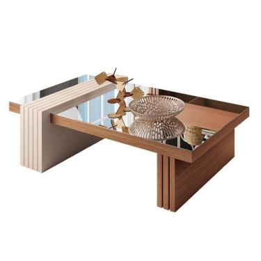Imagem de Mesa De Centro Luna Nature Off White Com Espelho - Hb Móveis