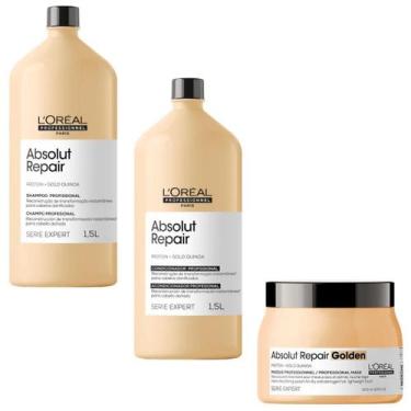 Imagem de Kit Shampoo Cond 1,5L Másc Golden 500G Loreal Absolut Repair - Loreal