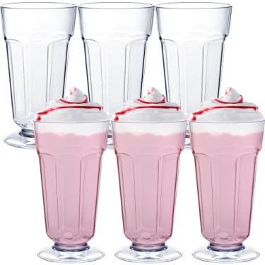 Imagem de Singaw Pacote com 6 copos de sorvete de acrílico para milkshake de 500 ml, transparente, à prova de estilhaçamento, para suco, sundae, leite, bebida tropical, Ação de Graças, festa de Natal