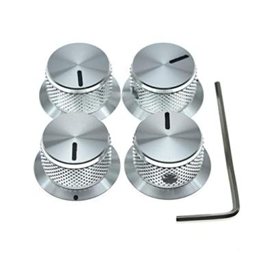 Imagem de KAISH 4 maçanetas de alumínio para potenciômetro de 1/10.2 cm Universal Top Hat Knobs Bell Control Knob com parafuso de ajuste para guitarra/baixo/AMPS/pré-amplificadores prata com indicador
