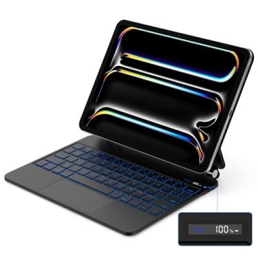 Imagem de GOKOCO Capa Magic Keyboard para iPad Pro 11 polegadas M4 2024, teclado magnético destacável de fácil configuração com trackpad multitoque, luz de fundo em 7 cores, suporte cantilever flutuante, tela