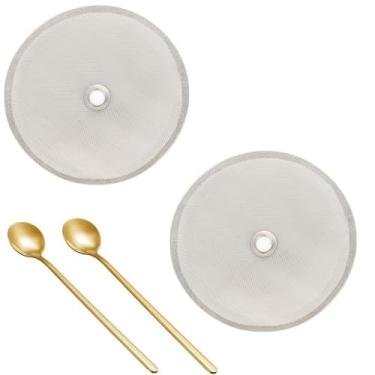 Imagem de Pacote com 2 filtros de prensa francesa 963.9 g/8 xícaras/1000 ml com 2 pacotes de colheres para mexer café telas de substituição de prensa francesa de aço inoxidável filtro de prensa de café