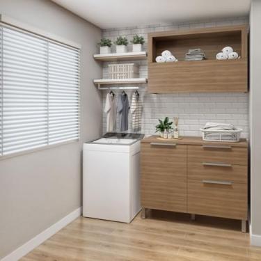 Imagem de Conjunto Balcão com Armário Aéreo Tex 103 para Área de Serviço Carvalho