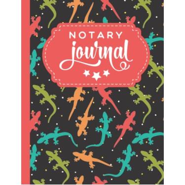Imagem de Notary Journal: 8.5x11 Large Notarial Logbook/With 200 Numbered Pages - Two Record Logs Per Page / 400 Records/Ledger Book Gift For Signing Agents/Colorful Lizard Iguana Pattern on Black