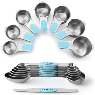 Imagem de Spring Chef Conjunto de copos e colheres de medição magnética, ímãs fortes, patenteados, aço inoxidável resistente, cabe em potes de temperos para assar e cozinhar, sem BPA, conjunto redondo de 15 com