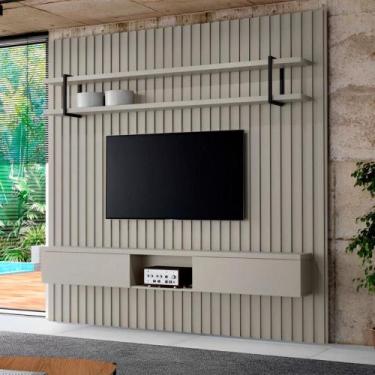 Imagem de Painel Ripado para TV com Prateleira e Nicho 240cm 100% MDF - Casa Lar