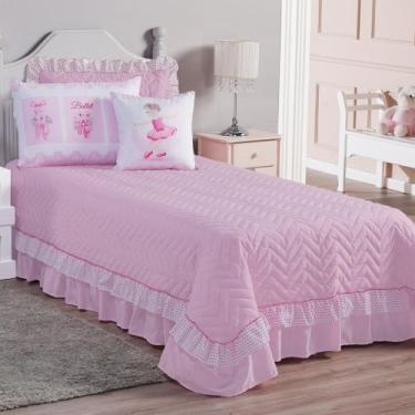 Imagem de Cobre Leito Com Babado Bordado Ballet Solteiro 5 Peças - Rosa - AQUARE