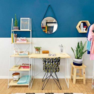 Imagem de Home Office Escrivaninha e Estante Escada Industrial de Ferro e Madeir