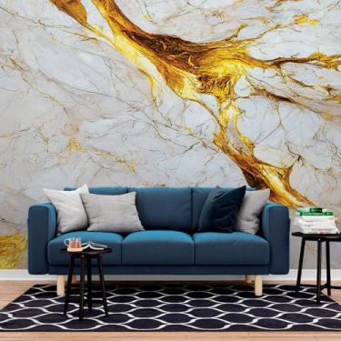 Imagem de Papel de Parede Painel 3D Mármore White Dourado Auto 2,5M Colante Lavá