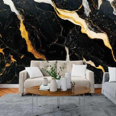 Imagem de Papel de Parede Painel 3D Mármore Preto Branco Ouro 3M Revestimento Au