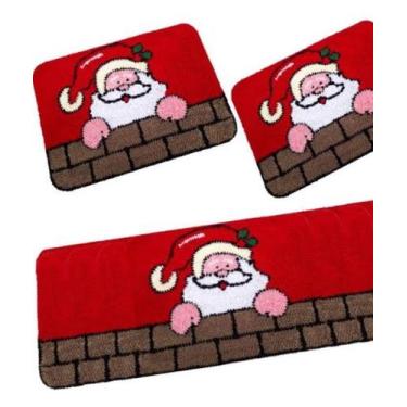 Imagem de Jogo de Tapete De Frufru Cozinha 3 Peças Papai Noel fundo - Valentina 