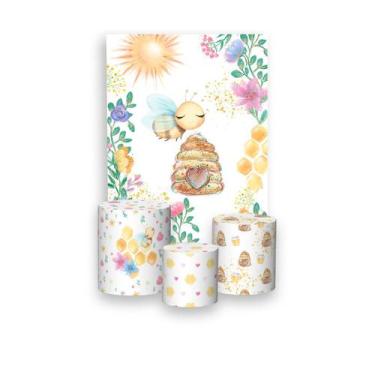 Imagem de Painel De Festa Vertical 1,50 x 2,20 + Trio De Capas Cilindro - Abelhi