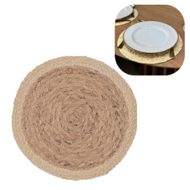 Imagem de Kit 8 Sousplat Jogo Americano Redondo De Fibra Natural 32cm Rústico Me