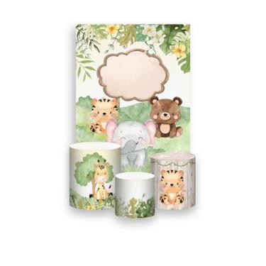 Imagem de Painel De Festa Vertical 1,50 x 2,20 + Trio De Capas Cilindro - Safari