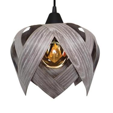 Imagem de Luminaria Pendente Madeira Sala Mesa Bancada Lúpulo P Cinza - Caroá, B