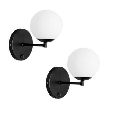 Imagem de Kit 2 Arandelas de Parede Cabeceira Interruptor Botão Preto - Arandela