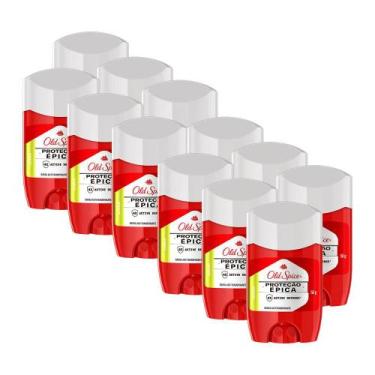Imagem de Kit 12 Desodorante em barra Old Spice Proteção Épica Lenha 50g