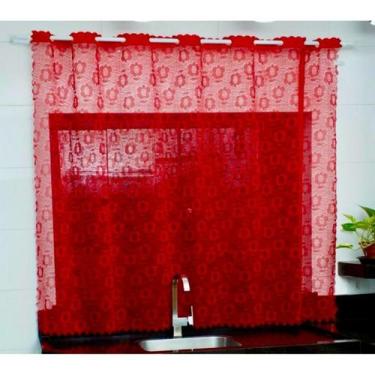 Imagem de Cortina Renda Para Janela De Cozinha 1,80 x 1,40m - JCM, Vermelho