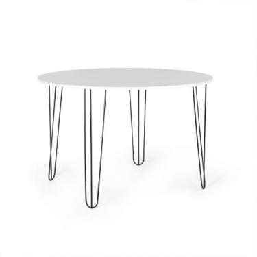 Imagem de Mesa de Jantar Redonda 4 Lugares 90cm Base de Ferro Hairpin Branco - S