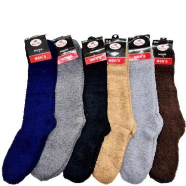 Imagem de Kit 03 Pares Meia Cano Alto Adulto Masculino lã estilo Pelúcia Grossa 