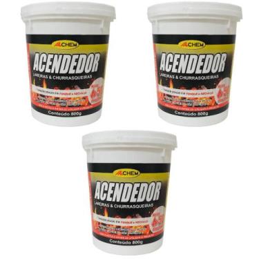 Imagem de KIT 3 ACENDEDOR DE CARVAO LAREIRA CHURRASQUEIRA LENHA ALLCHEM 800g