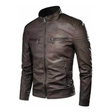 Imagem de Jaqueta Masculina De Couro Slim Fit Casual - WEBD, Marrom, GG