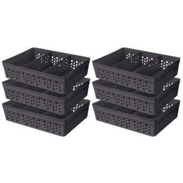 Imagem de Kit 6 Cesto Organizador Rattan c/ 2 Divisórias Tam GG P/ Joias Maquiag